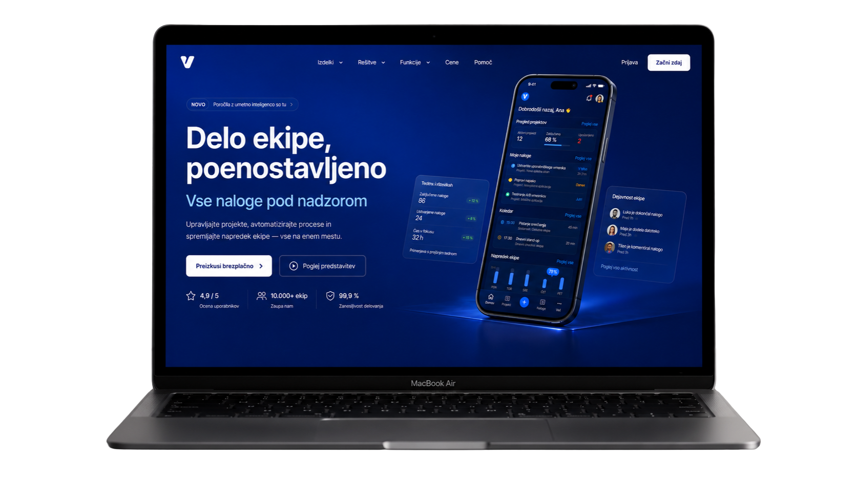 Primer spletne strani, izdelane po meri, prikazane na prenosniku in telefonu